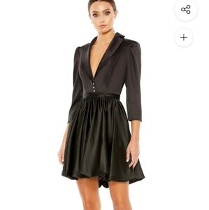 Mac DuggalWomen's Satin Lapel A-Line Blazer Mini Dress Size 12 Black Satin